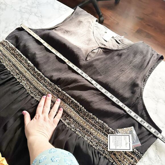 Ulla Popken Semi-Formal Sleeveless Black Chiffon Beaded Midi Dress Plus Size 5X - Picture 12 of 13